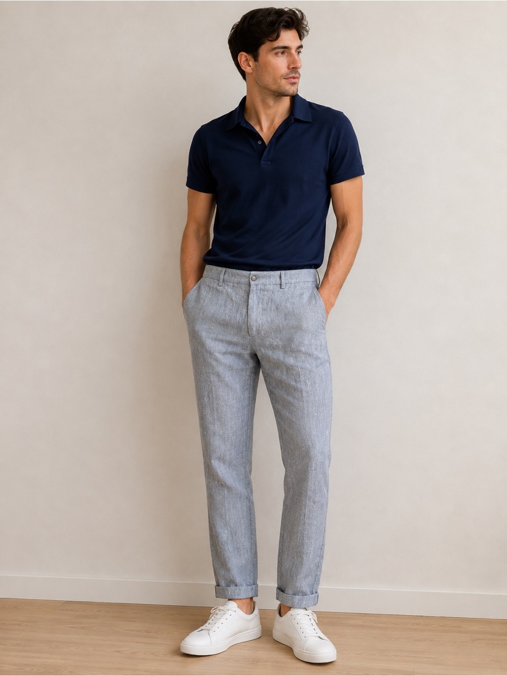 Desiree Grey Linen Cotton Casual Summer Pants Men’s US 31-32